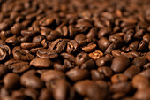 Textured background of freshly roasted coffee beans