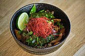 Stock photo of delicious vegetarian plate in japanese restaurant.