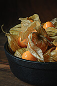 Aguaymanto Peruvian GroundCherry in a bowl on dark background