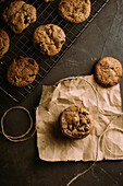 From above homemade chocolate chips cookies on cooling rack