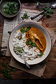 Südindisches Fischcurry mit Reis