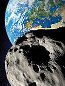 Asteroid approaching Earth, illustration