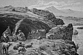 Cave dwellings, 19th century illustration