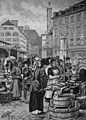 Fish market, 19th century illustration