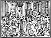 Hospital ward in the 16th century, illustration