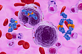 Monoclonal antibody treatment of non-Hodgkin's lymphoma cells, illustration