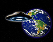 UFO near Earth, illustration