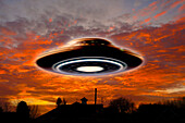UFO in residential area, illustration