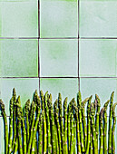 Green asparagus on tiles
