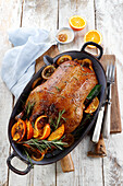 Roast duck with oranges and rosemary
