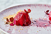 Salmon in beetroot glaze with horseradish and rosemary crumble