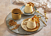Panna cotta with caramel sauce and sesame brittle