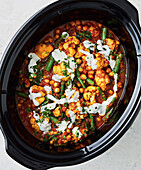African chickpea curry with cauliflower in the slow cooker