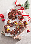 Chocolate shortbread with glaze and pistachios