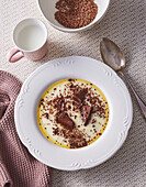 Semolina porridge with dark chocolate and cocoa powder