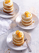 Mini lemon sponge cake with quark and mandarin fillets