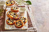 Yeast dough tartlets with quark and poppy seed filling and nuts