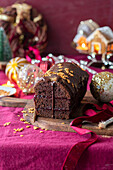 Chocolate cake with gingerbread and plum jam