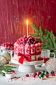 Raspberry tiramisu cake for Christmas