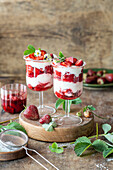 Cream dessert with baked strawberries