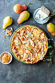 Pear and blue cheese tart with walnuts