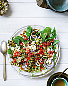 Grilled courgette salad with roasted chickpeas and pumpkin seed dressing