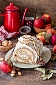 Apple roll with meringue and nuts