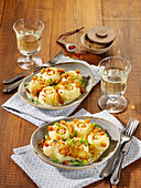 Pilzkartoffeln mit Lauch-Ricotta-Sauce