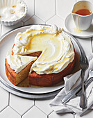 Lemon yoghurt cake with labneh and lemon syrup