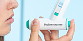Beclomethasone medical inhaler, conceptual image