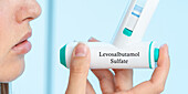 Levosalbutamol sulphate medical inhaler, conceptual image