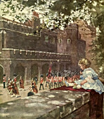 Prince George watching the Scots Guards, illustration