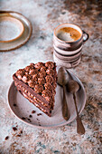 Chocolate cake and coffee in brown style