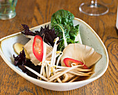Pho vegetables, bean sprouts, oyster mushrooms, bok choy, ginger, red pepper