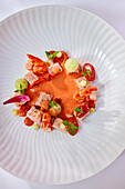 Panzanella with prawns and gazpacho sauce