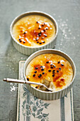 Vegan coconut brûlée with passion fruit