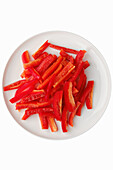 Top view of plate with sliced bell pepper