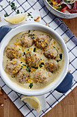 Chicken meatballs in cream sauce with curry