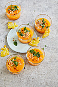 Carrot gazpacho with rabbit crackers