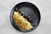 Pearl barley risotto with diced beetroot and breadcrumbs
