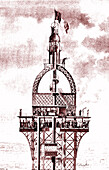 Top of the Eiffel Tower, 19th century illustration
