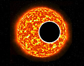 Exoplanet in front of a sun, illustration