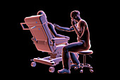 Healthcare worker examining patient on medical chair, illustration
