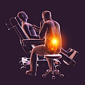 Healthcare worker experiencing back pain, illustration