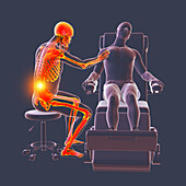 Healthcare worker experiencing back pain, illustration