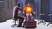 Male patient experiencing heart pain, illustration