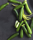 Fresh courgettes, partly sliced lengthwise