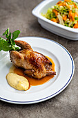Roast quail with sauce and vegetables