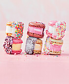 Colourful ice cream macaron sandwiches