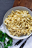 Fresh, uncooked tagliatelle